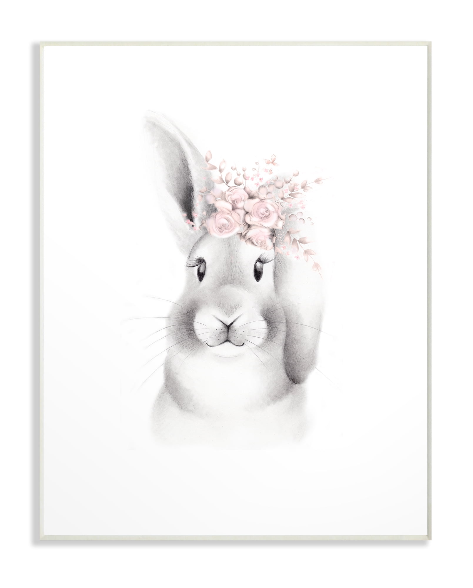 The Kids Room by Stupell Sketched Fluffy Bunny Flowers Oversized Wall Plaque Art, 12.5 x 0.5 x 18.5