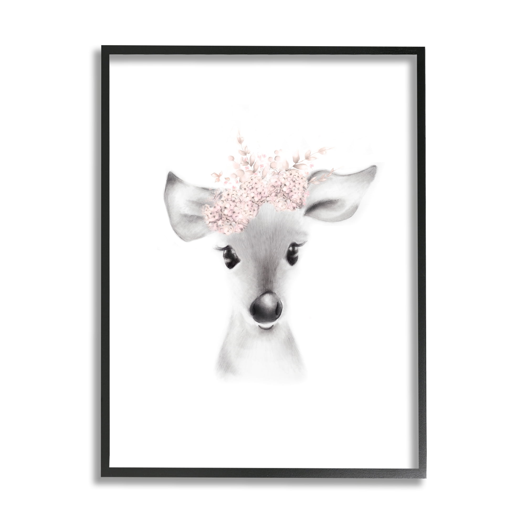The Kids Room by Stupell Sketched Fluffy Deer Flowers Framed Giclee Texturized Art, 11 x 1.5 x 14