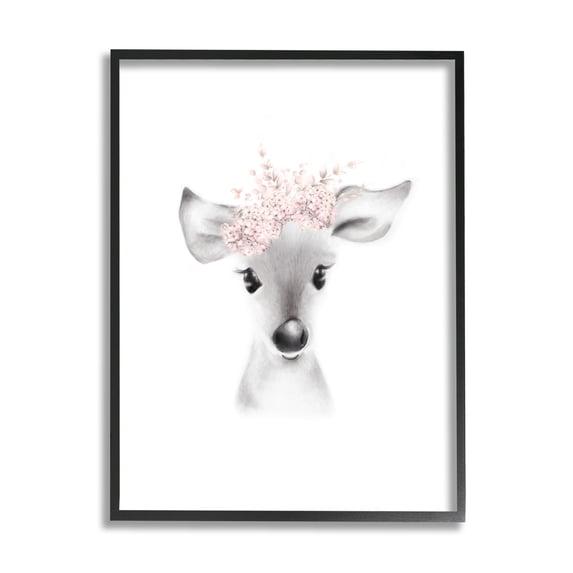 The Kids Room by Stupell Sketched Fluffy Deer Flowers Framed Giclee Texturized Art, 11 x 1.5 x 14