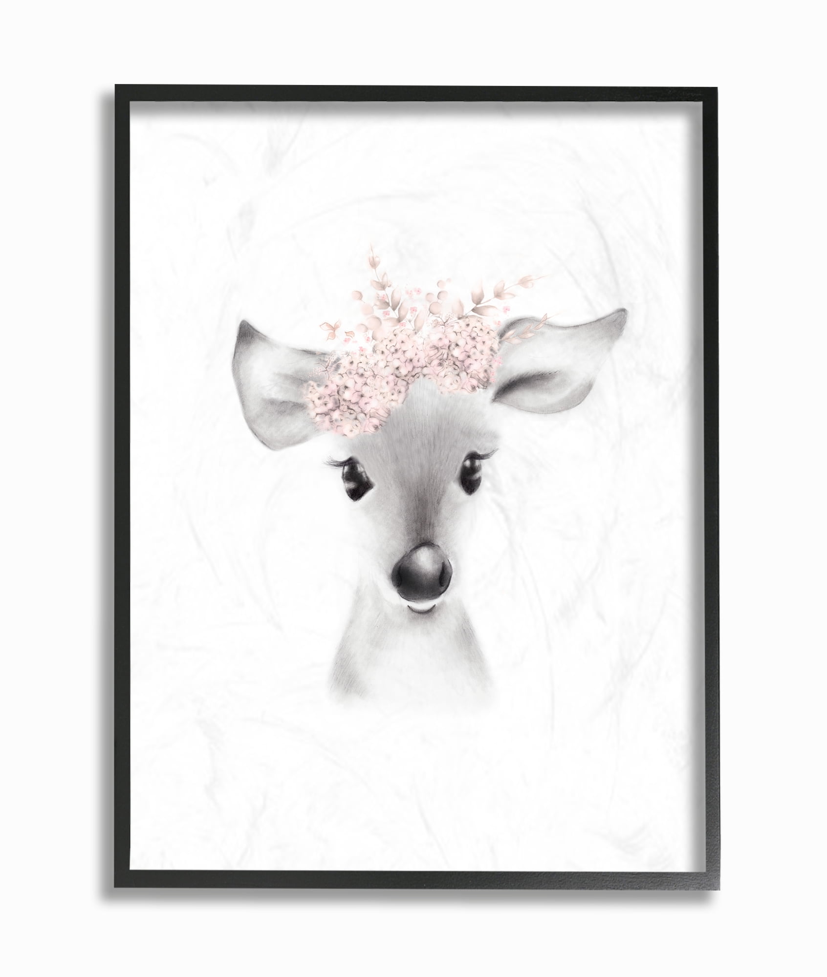 The Kids Room by Stupell Sketched Fluffy Deer Flowers Framed Wall Art by Studio Q