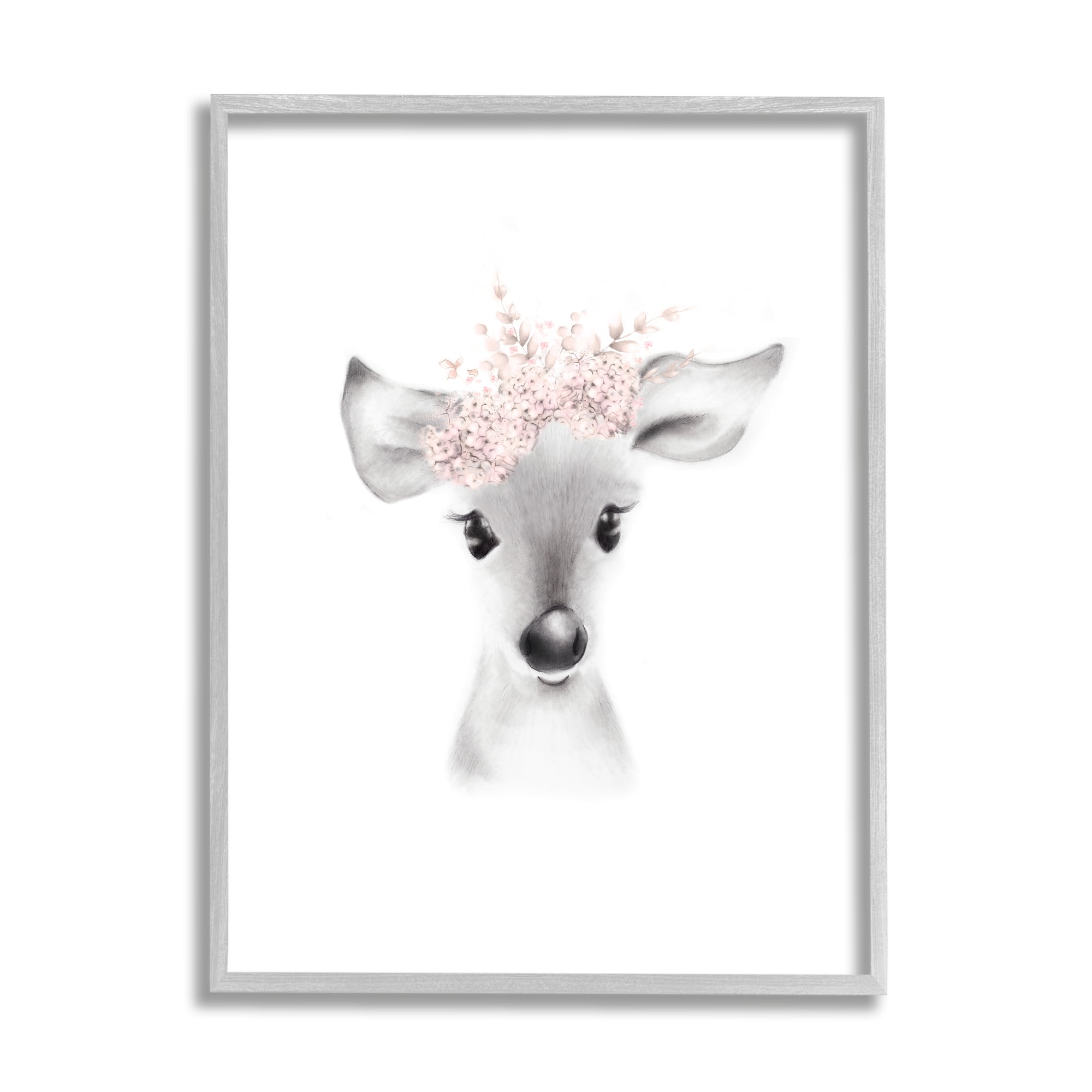 The Kids Room by Stupell Sketched Fluffy Deer Flowers Framed Wall Art by Studio Q
