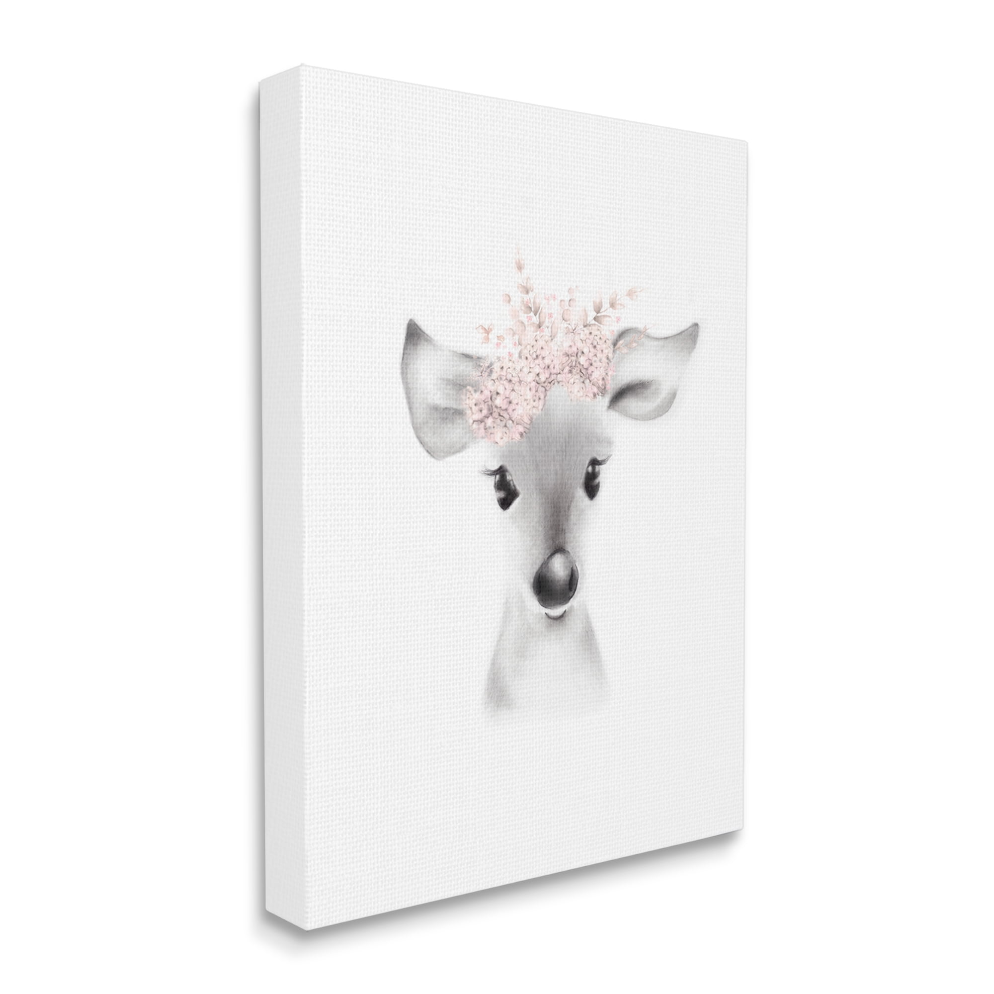 The Kids Room by Stupell Sketched Fluffy Deer Flowers Stretched Canvas Wall Art, 30 x 1.5 x 40