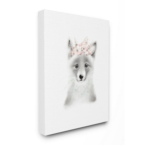 The Kids Room by Stupell Sketched Fluffy Fox Flowers Canvas Wall Art by Studio Q