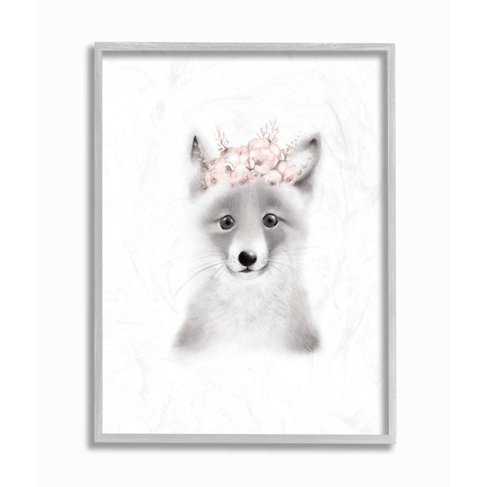 The Kids Room by Stupell Sketched Fluffy Fox Flowers Framed Wall Art by Studio Q