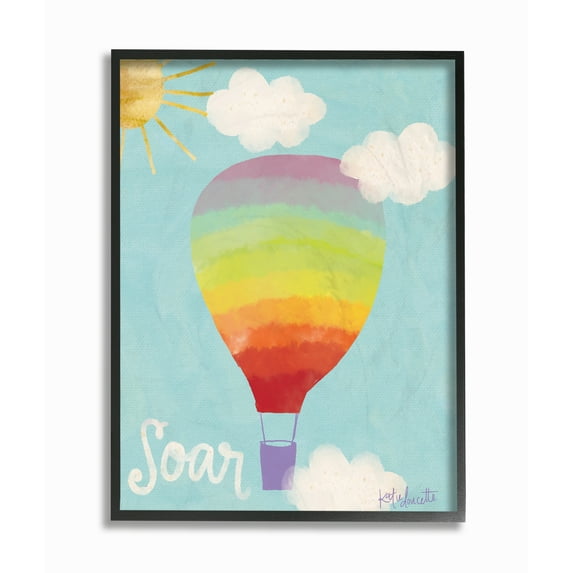 The Kids Room by Stupell Soar Rainbow Hot Air Balloon Framed Wall Art by Katie Doucette