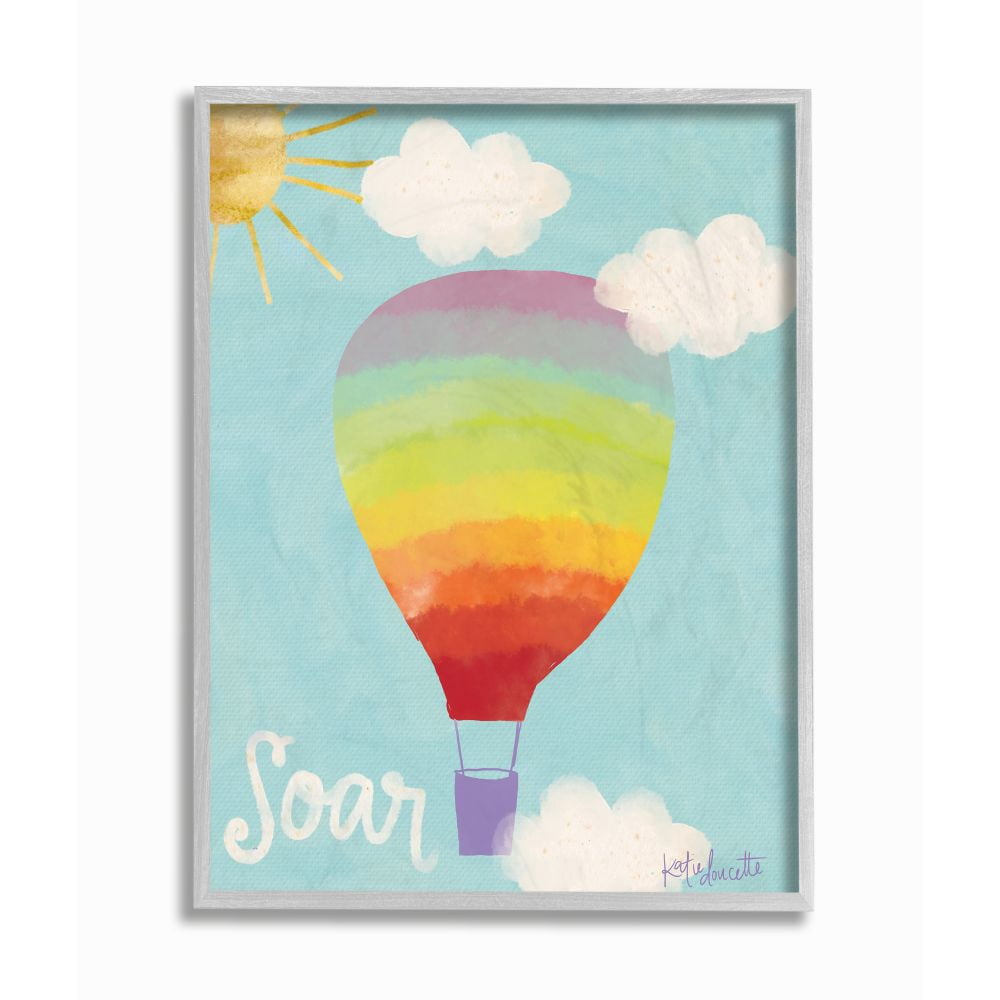The Kids Room by Stupell Soar Rainbow Hot Air Balloon Framed Wall Art by Katie Doucette