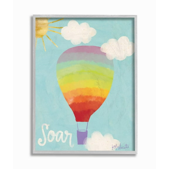 The Kids Room by Stupell Soar Rainbow Hot Air Balloon Framed Wall Art by Katie Doucette