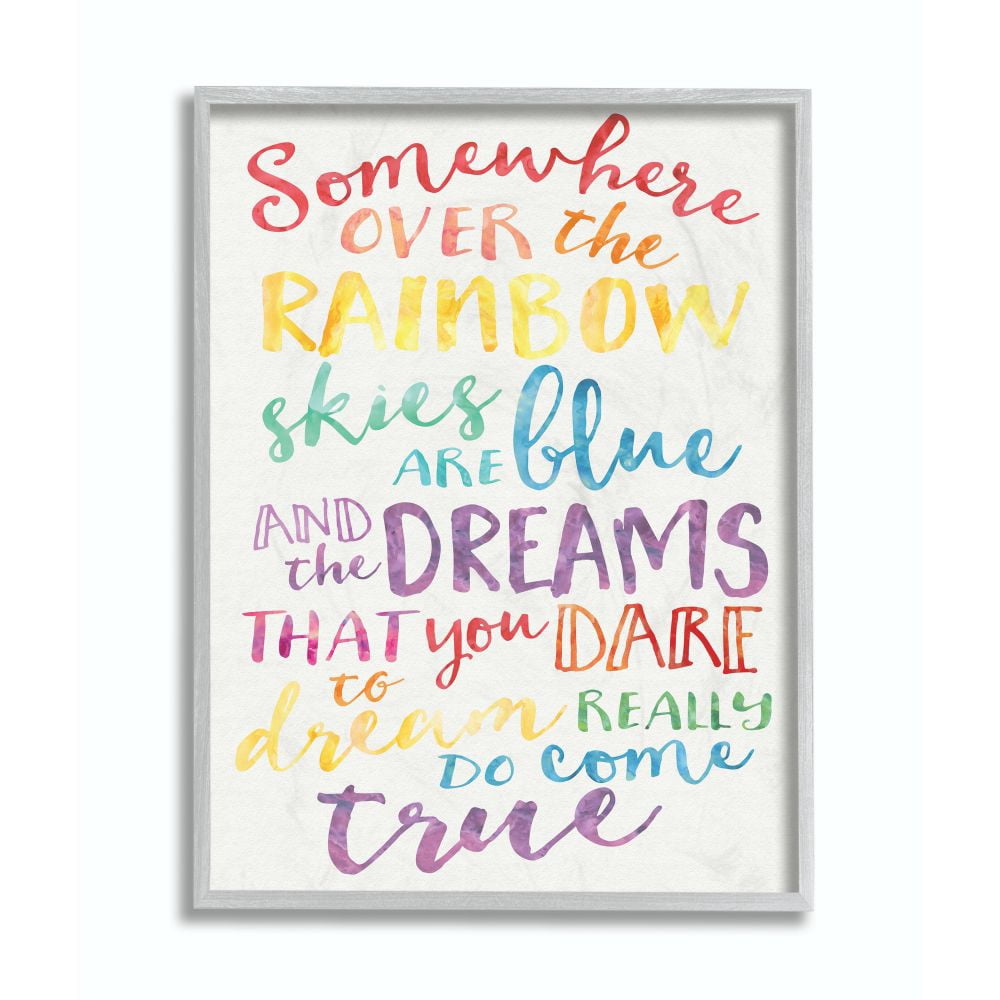 Stupell Industries Kids Room Over the Rainbow Watercolors Framed Giclee ...