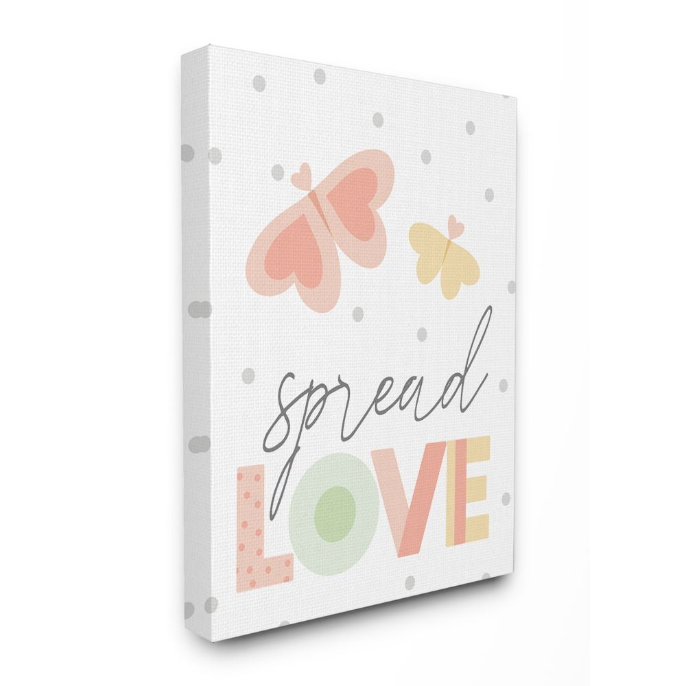 The Kids Room by Stupell Spread Love Pastel Polka Dots and Colorblocked Heart Butterflies Super Canvas Wall Art