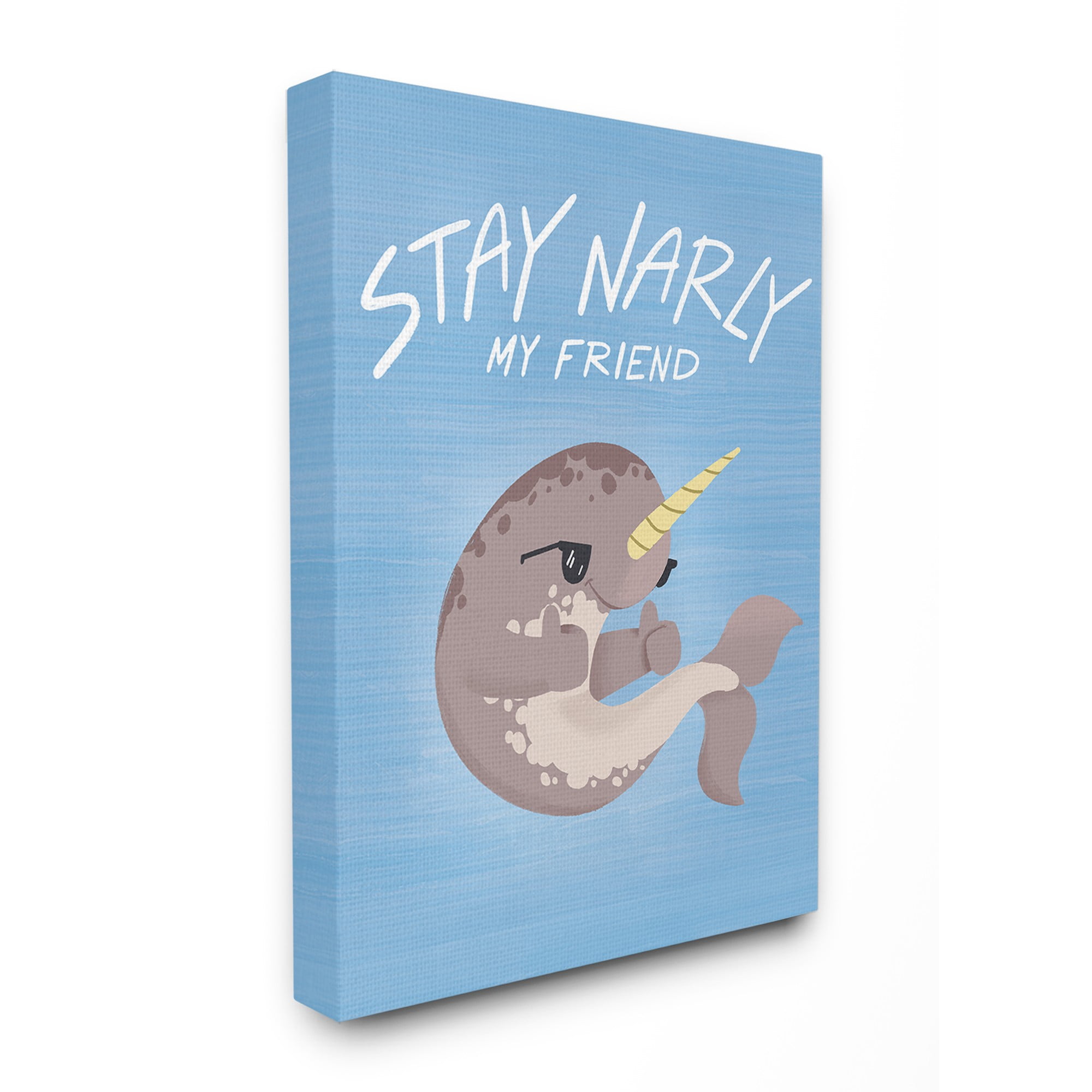 The Kids Room by Stupell Stay Narly Narwhal Fun Sunglasses Blue Stretched Canvas Wall Art, 16 x 1.5 x 20