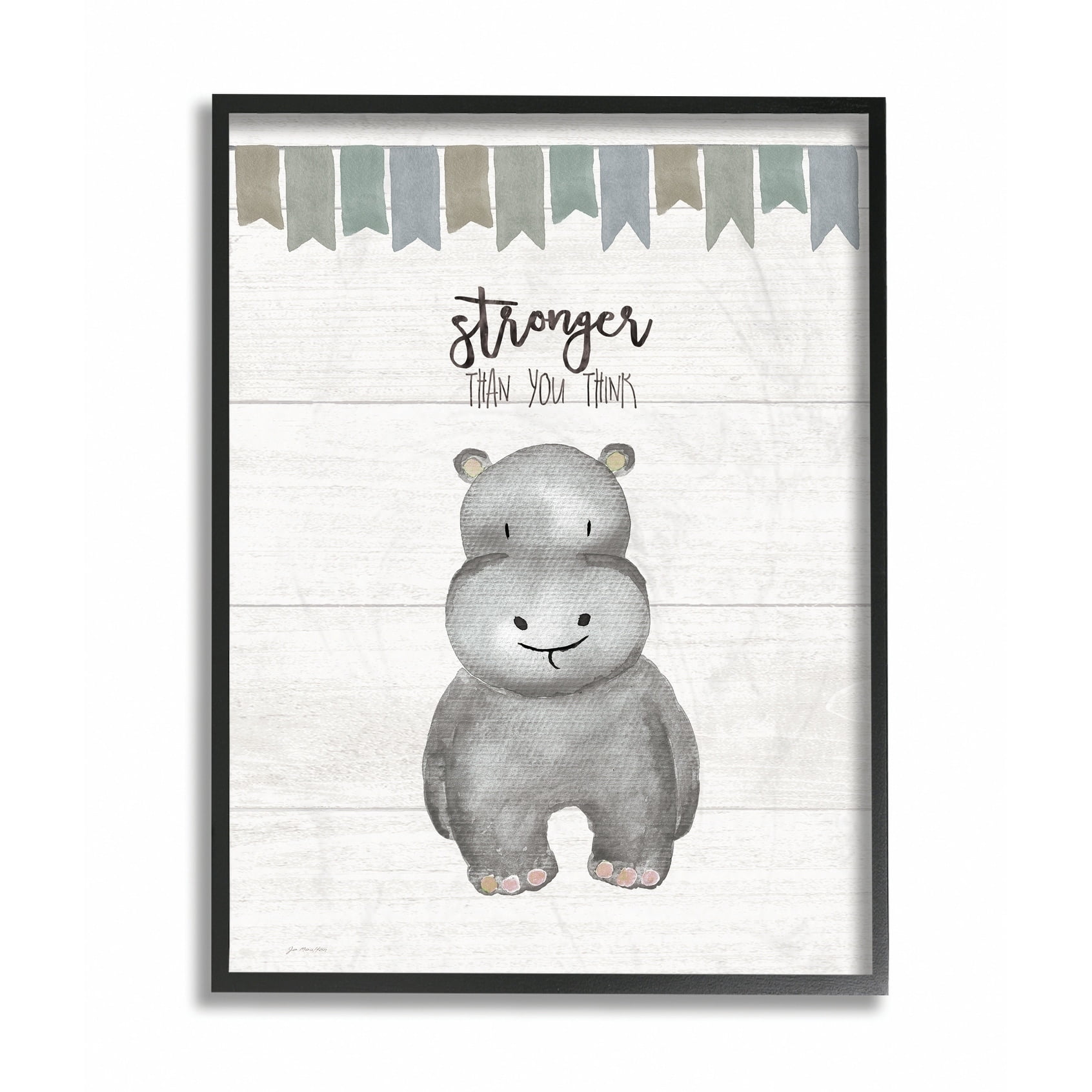 The Kids Room by Stupell Stronger Than You Think Hippo Framed Wall Art by Jo Moulton