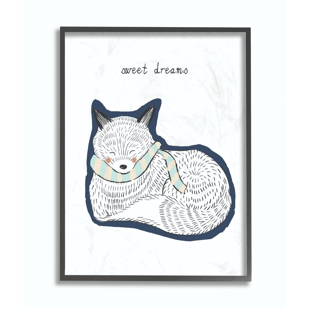 The Kids Room by Stupell Sweet Dreams Cartoon Scarf Fox Framed Giclee Texturized Art
