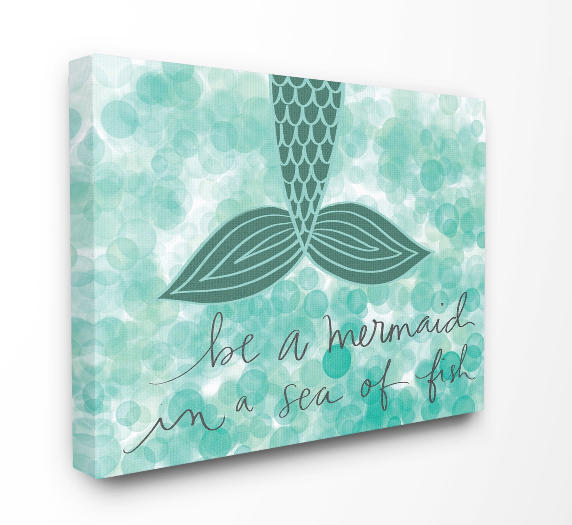 The Kids Room by Stupell Teal and Green Script Be A Mermaid Canvas Wall Art by Katie Doucette