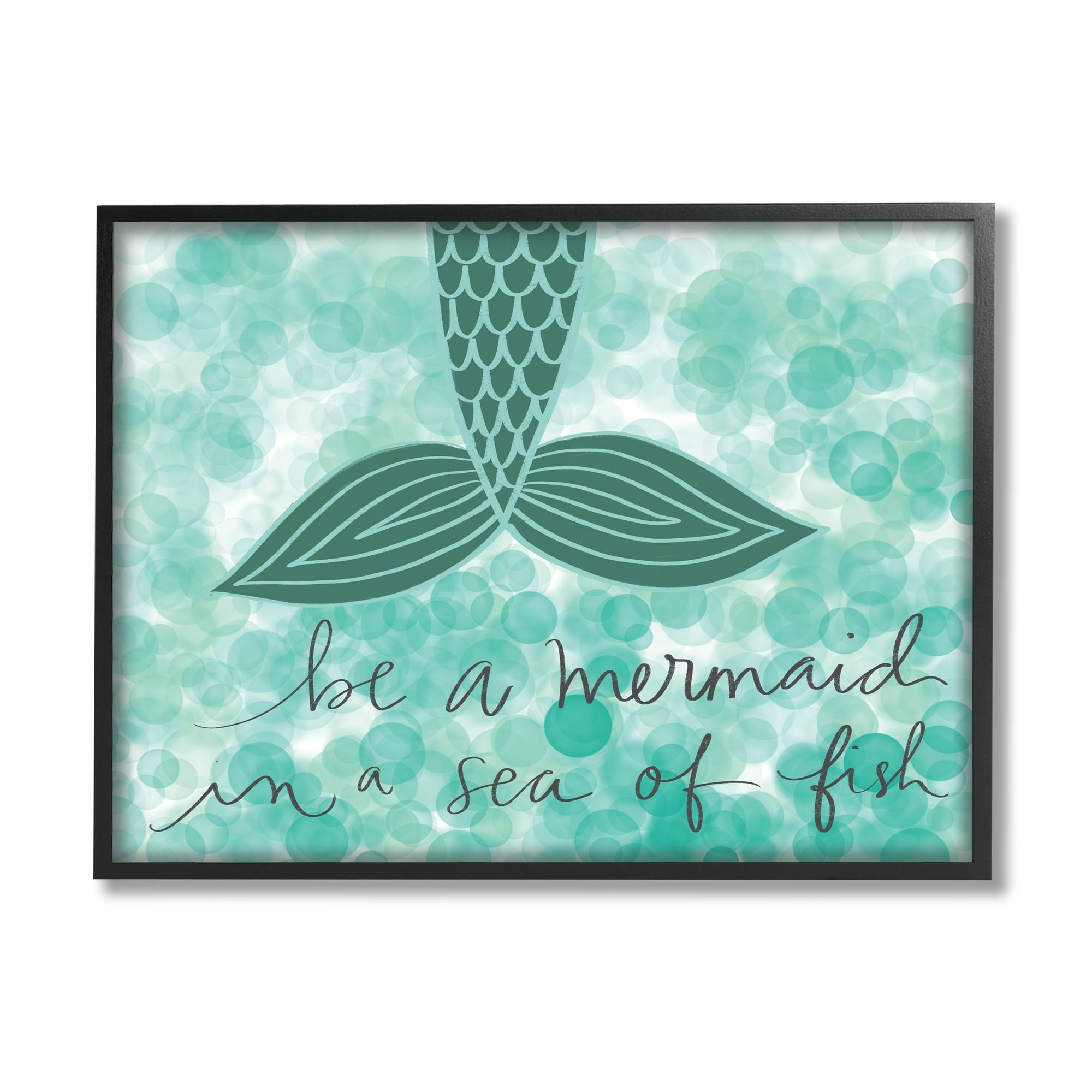 The Kids Room by Stupell Teal and Green Script Be A Mermaid Framed Giclee Texturized Art, 11 x 1.5 x 14