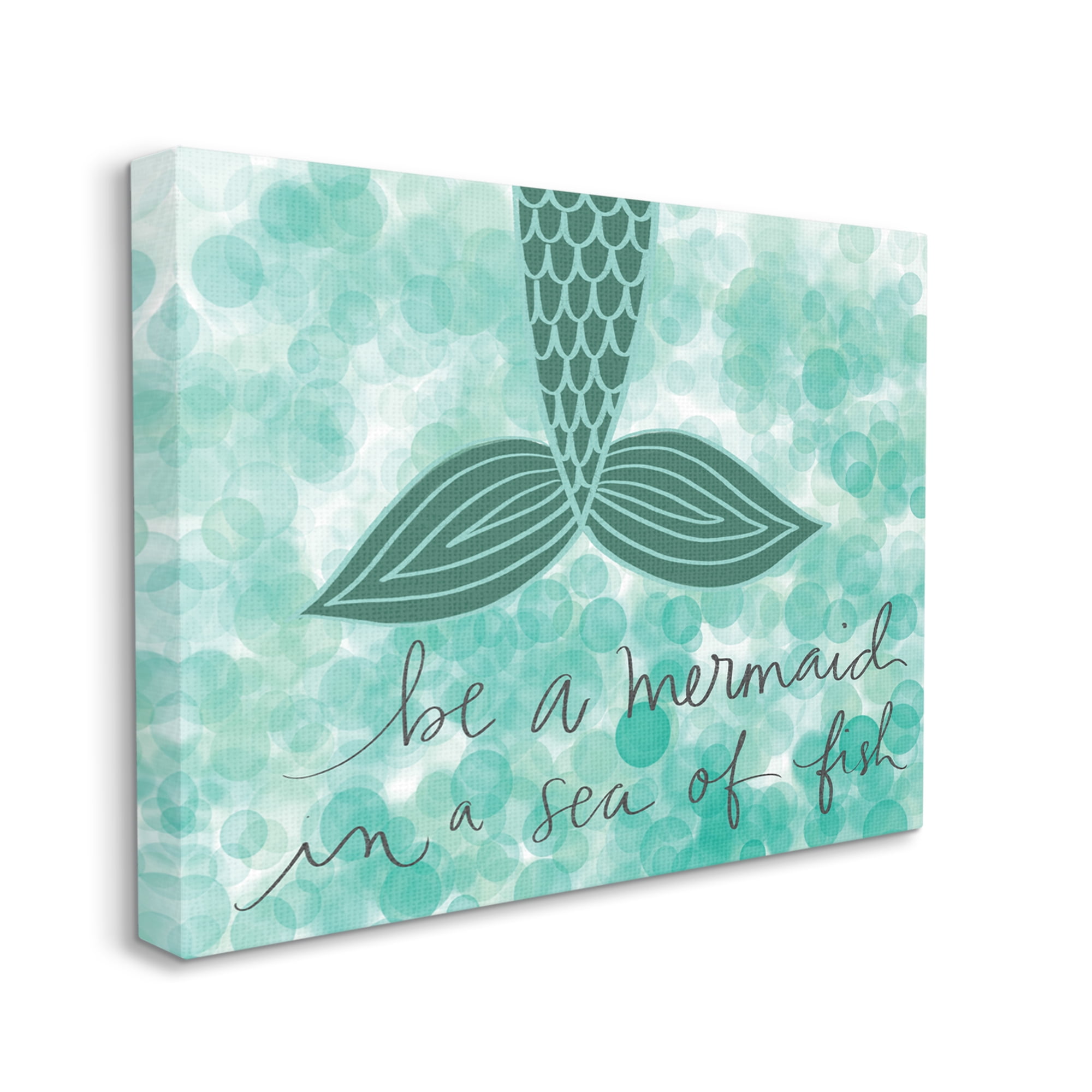 The Kids Room by Stupell Teal and Green Script Be A Mermaid Stretched Canvas Wall Art, 16 x 1.5 x 20