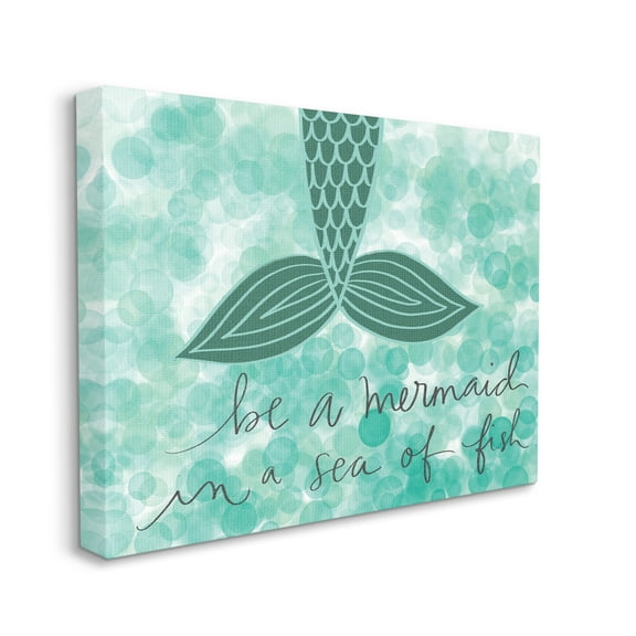 The Kids Room by Stupell Teal and Green Script Be A Mermaid Stretched Canvas Wall Art, 16 x 1.5 x 20