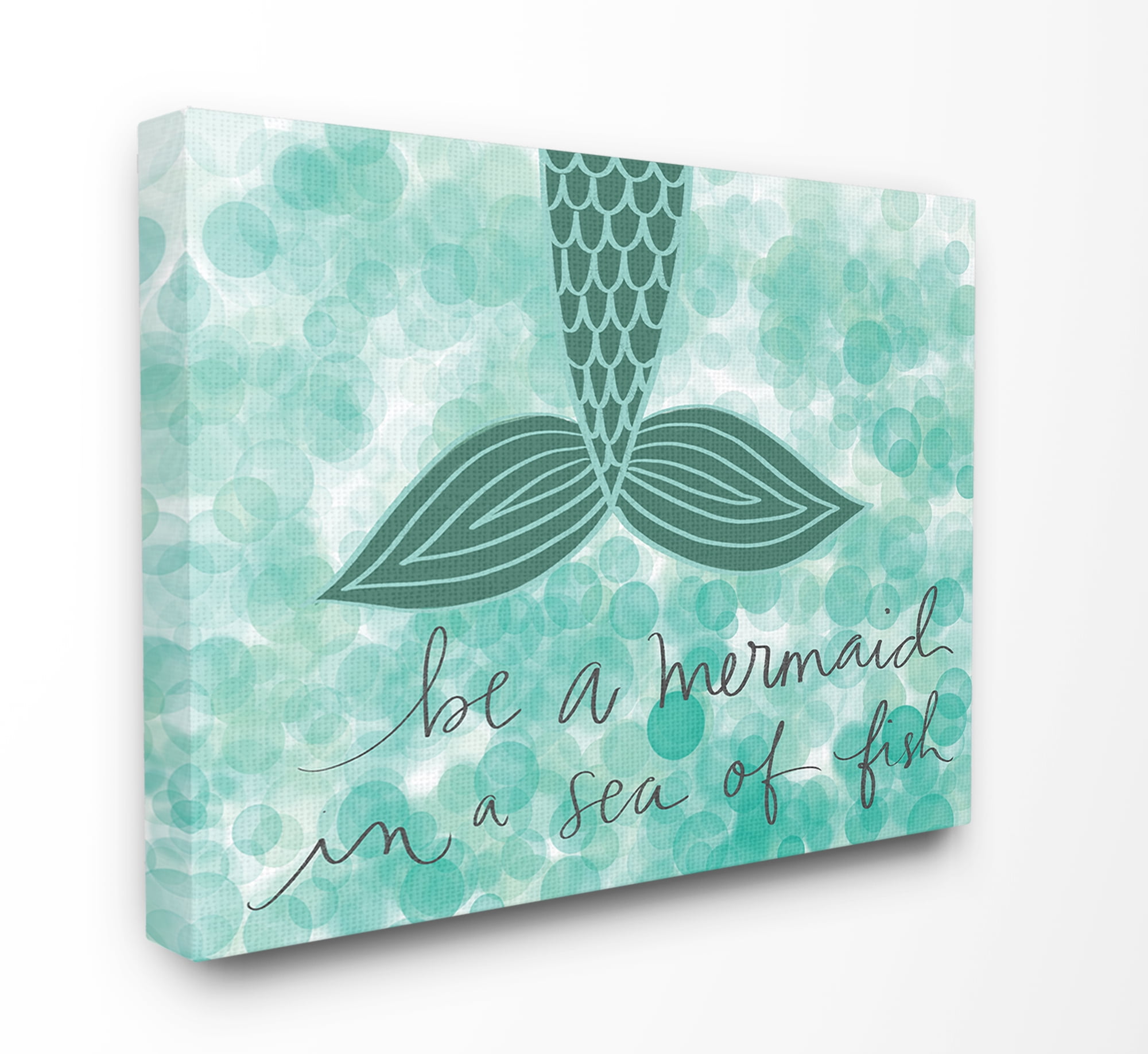 The Kids Room by Stupell Teal and Green Script Be A Mermaid Stretched Canvas Wall Art, 30 x 1.5 x 40