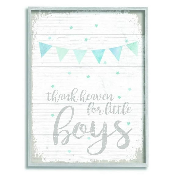 The Kids Room by Stupell Thank Heaven Boys Blue Kids Word Design Framed Wall Art by Daphne Polselli