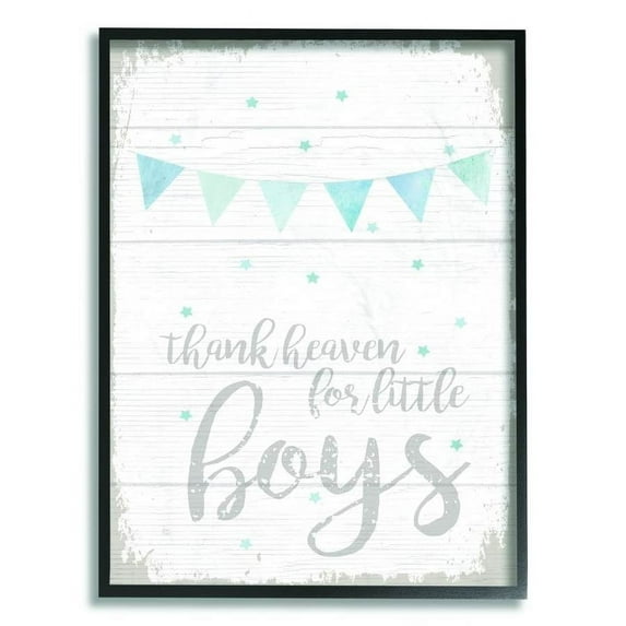 The Kids Room by Stupell Thank Heaven Boys Blue Kids Word Design Framed Wall Art by Daphne Polselli