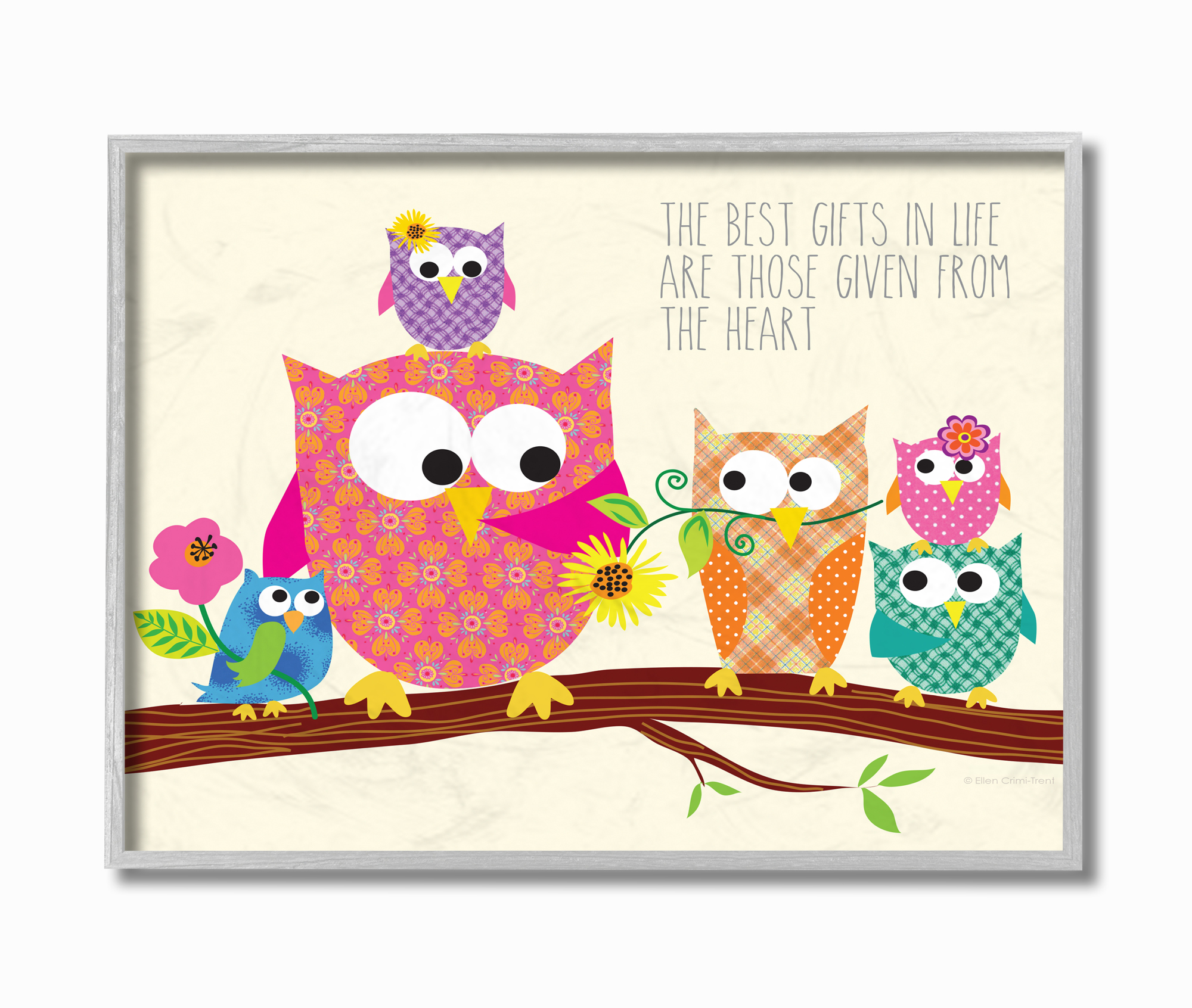 The Kids Room by Stupell The Best Gifts In Life Are Those Given From The Heart Owls Framed Wall Art by Ellen Crimi-Trent