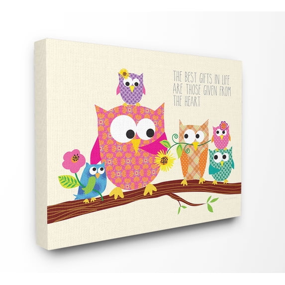 The Kids Room by Stupell The Best Gifts In Life Are Those Given From The Heart Owls Stretched Canvas Wall Art, 16 x 1.5 x 20