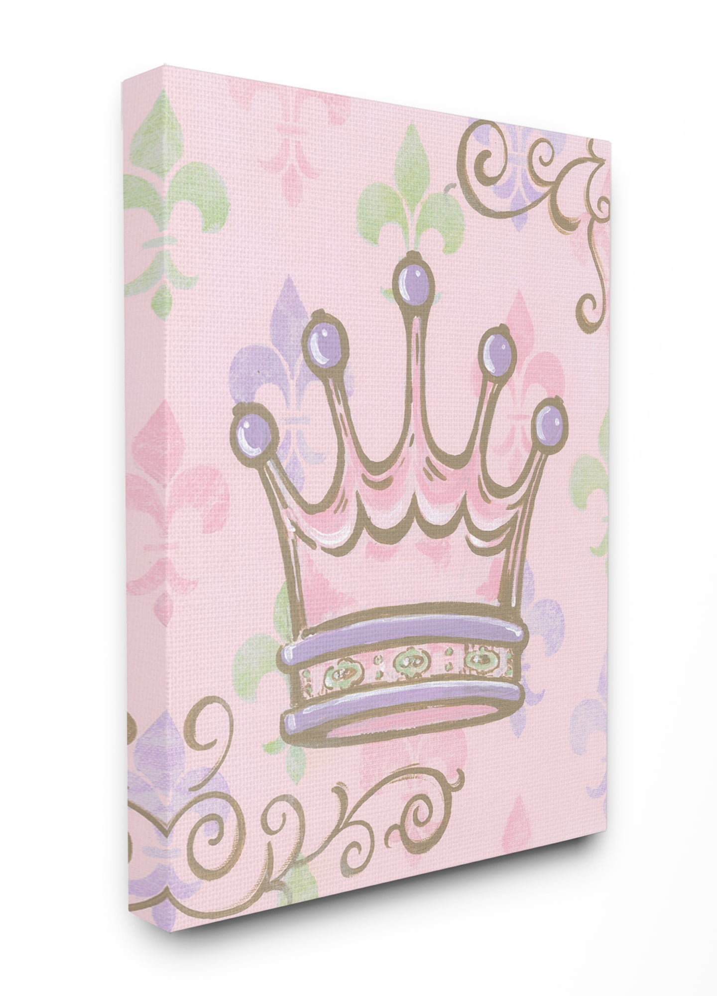 The Kids Room by Stupell The Kids Room by Stupell Crown with Fleur de Lis on Pink Background Canvas Wall Art by Reesa Qualia