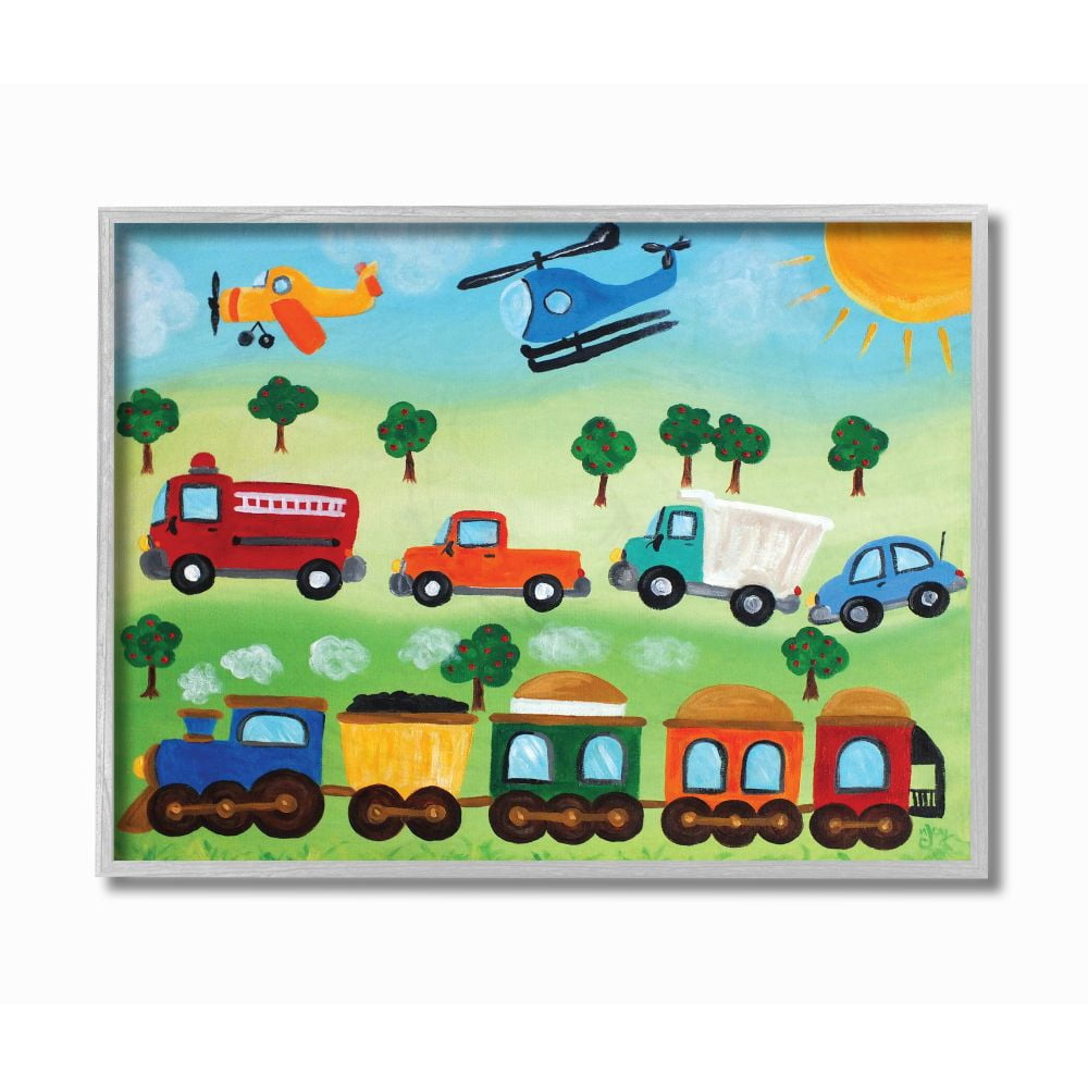 The Kids Room by Stupell The Kids Room by Stupell Planes, Trains, and Automobiles Framed Wall Art by nJoyArt