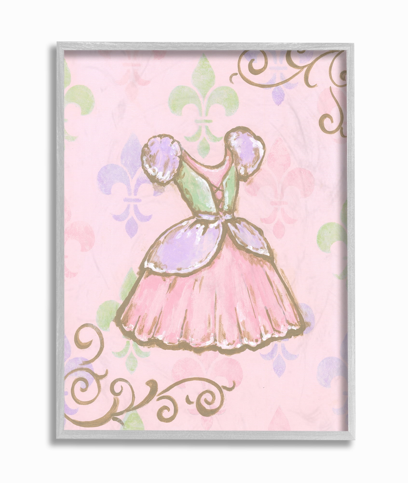 The Kids Room by Stupell The Kids Room by Stupell Princess Dress with Fleur de Lis on Pink Background Framed Wall Art by Reesa Qualia