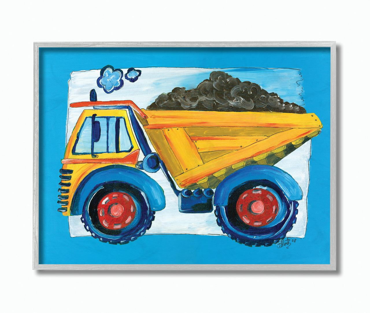 The Kids Room by Stupell The Kids Room by Stupell Yellow Dump Truck with Blue Border Framed Wall Art by Bealook Kids