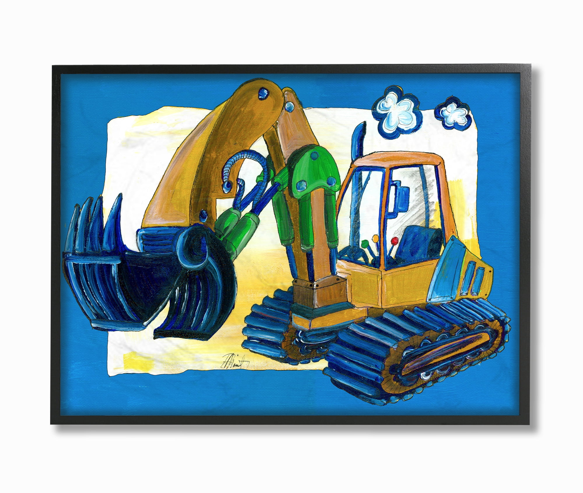 The Kids Room by Stupell The Kids Room by Stupell Yellow Excavator with Blue Border Framed Wall Art by Bealook Kids