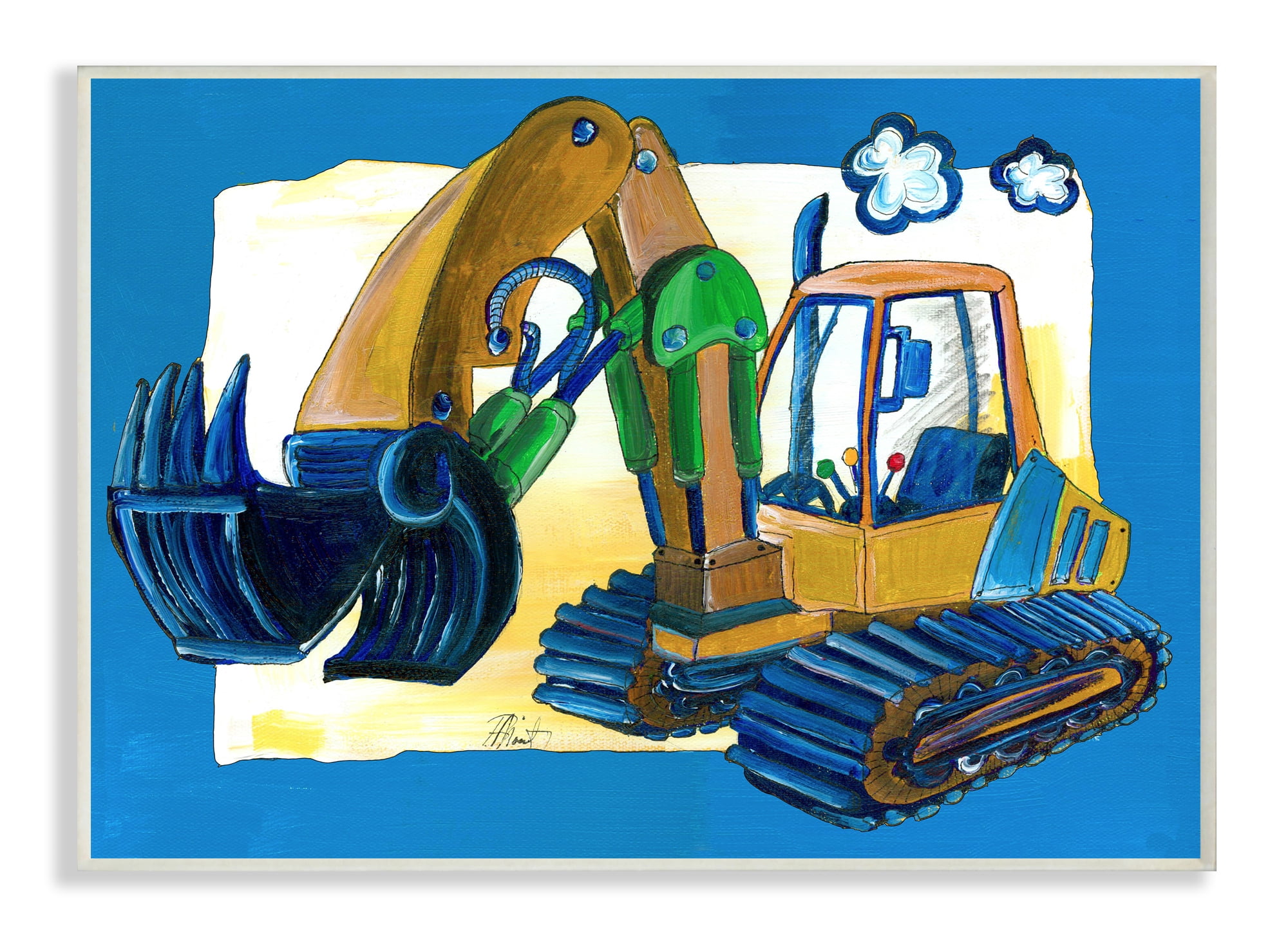 The Kids Room by Stupell The Kids Room by Stupell Yellow Excavator with Blue Border Wall Plaqueby Bealook Kids