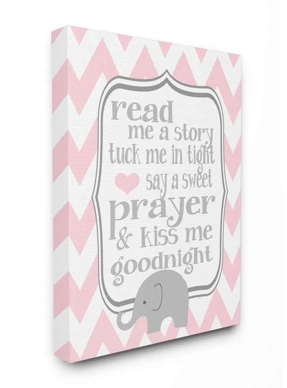 The Kids Room by Stupell The Stupell Home Decor Art, Read Me A Story/Elephant In Pink Chevron Canvas Wall Art by Ashley Calhoun