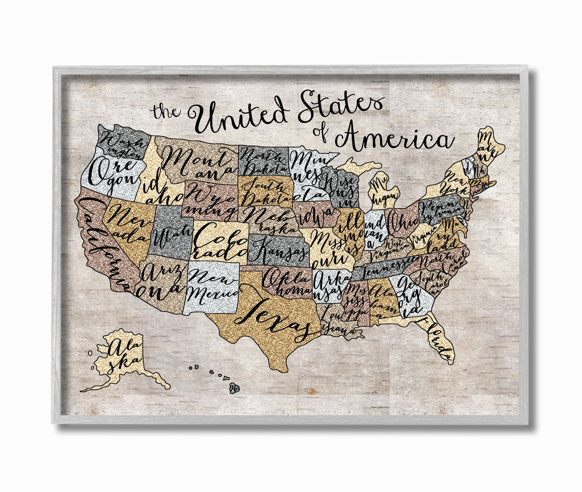The Kids Room by Stupell The Stupell Home Decor United States Map Typography Art Framed Wall Art by Erica Billups