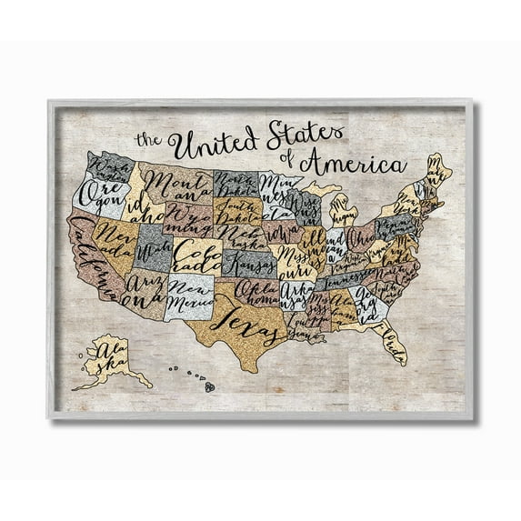 The Kids Room by Stupell The Stupell Home Decor United States Map Typography Art Framed Wall Art by Erica Billups