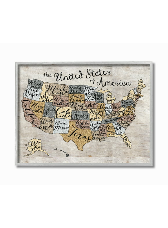 The Kids Room by Stupell The Stupell Home Decor United States Map Typography Art Framed Wall Art by Erica Billups