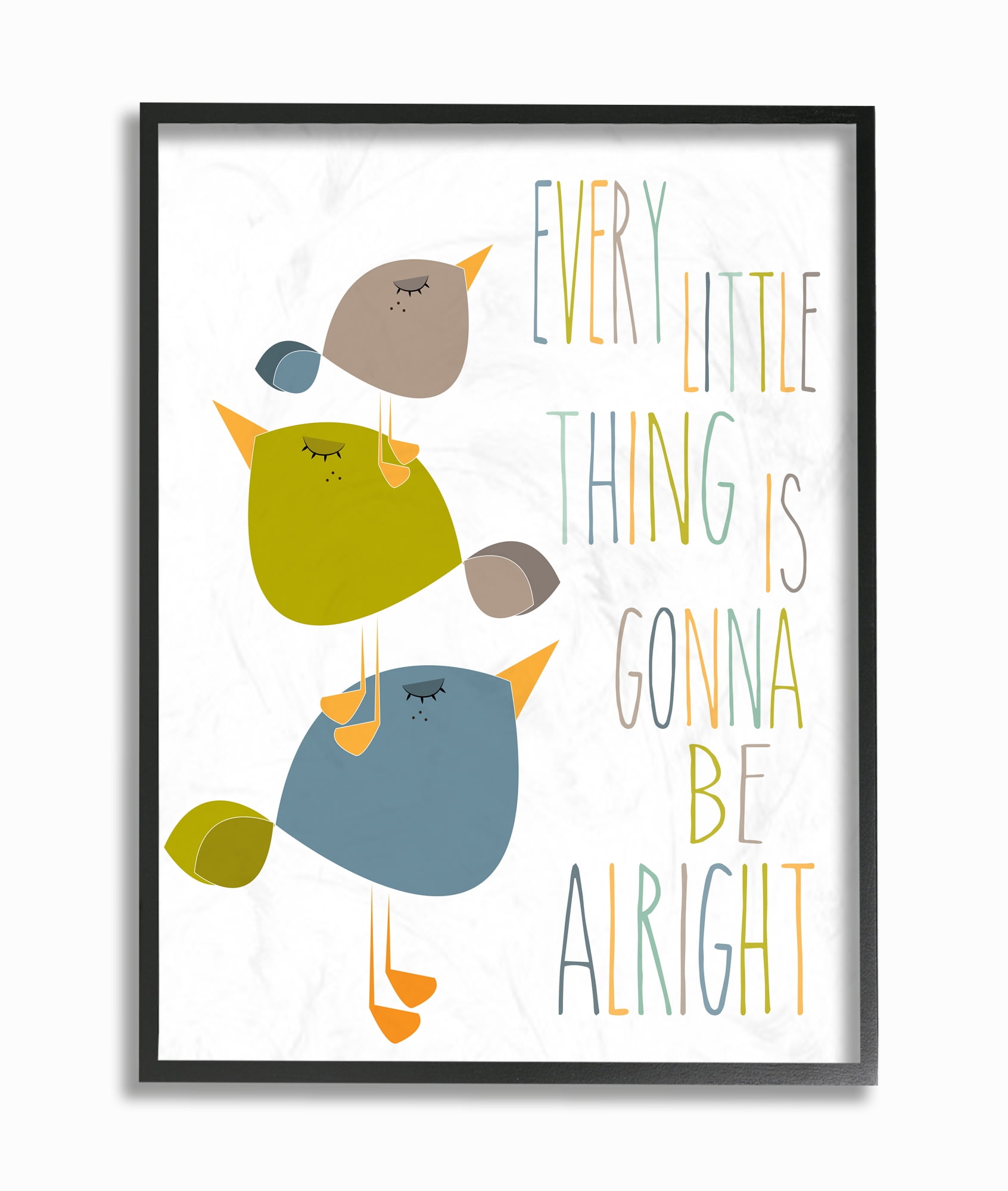 The Kids Room by Stupell Three Little Birds Print Green Tan and Blue Framed Wall Art by Karen Zukowski (Finny And Zook)