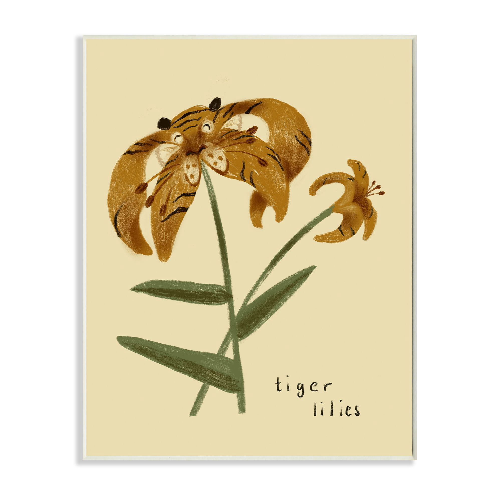 The Kids Room by Stupell Tiger Lilies Cute Tiger Animal Kids Nursery Drawing Wall Plaque by Daphne Polselli