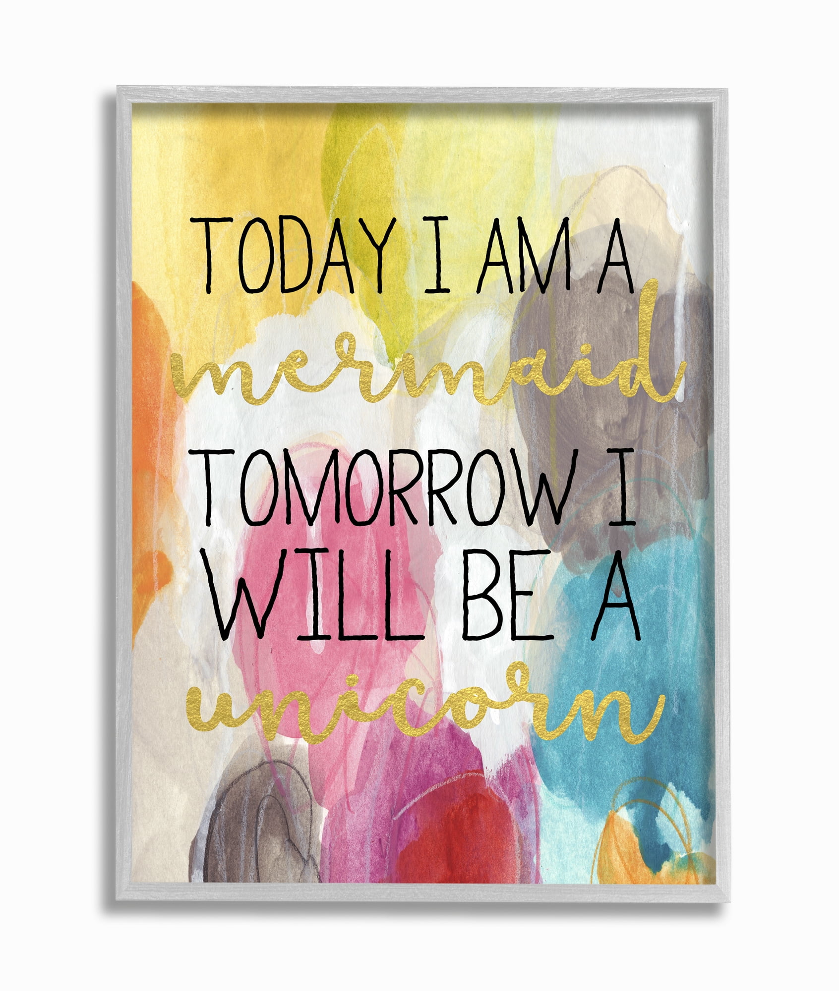 The Kids Room by Stupell Today Mermaid Tomorrow Unicorn Framed Wall Art by Daphne Poselli