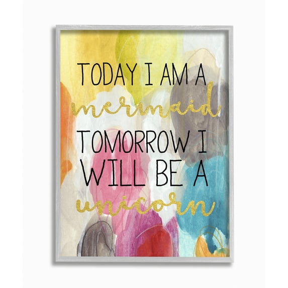 The Kids Room by Stupell Today Mermaid Tomorrow Unicorn Framed Wall Art by Daphne Poselli