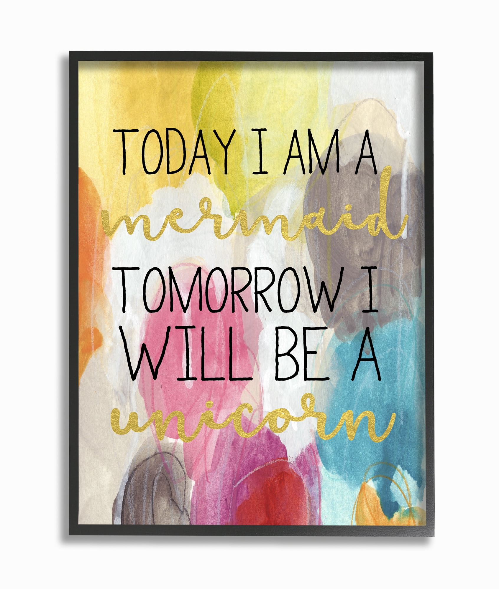 The Kids Room by Stupell Today Mermaid Tomorrow Unicorn Framed Wall Art by Daphne Poselli