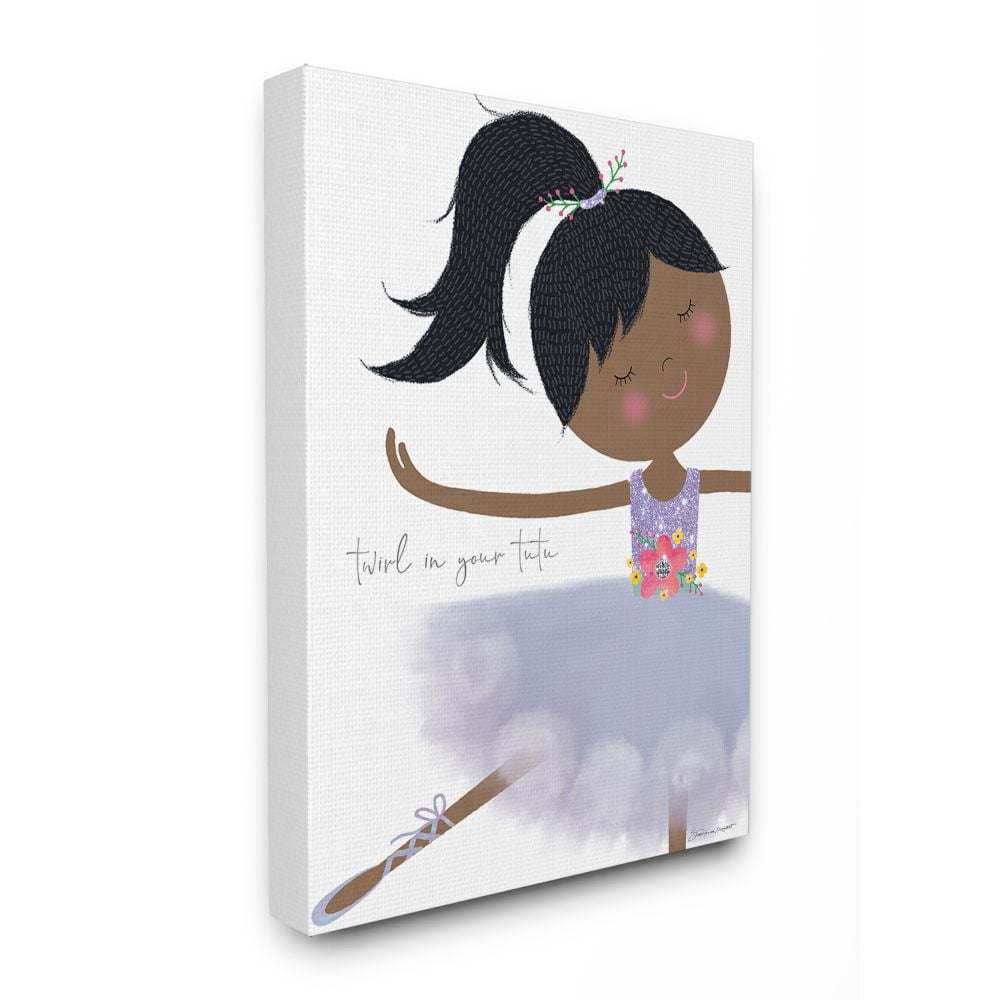 The Kids Room by Stupell Twirl In Your Tutu Black Haired Ballerina in Purple Tutu Canvas Wall Art