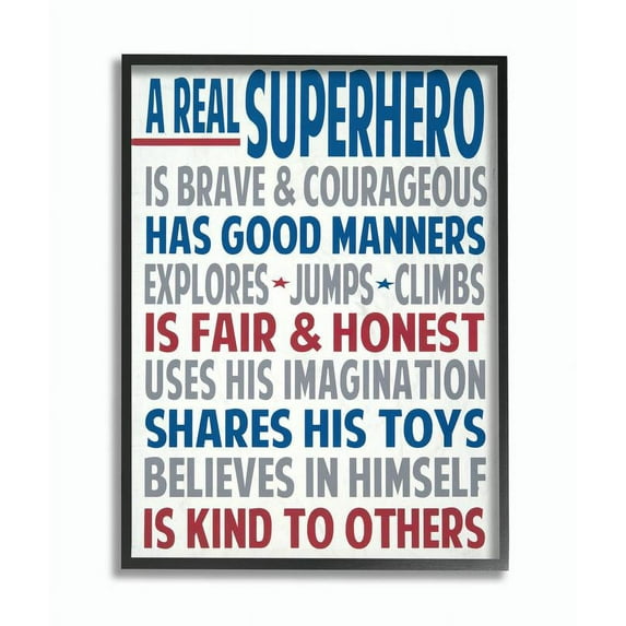 The Kids Room by Stupell Typography Art Wall Plaque, A Real Superhero Framed Wall Art by Words for the Soul