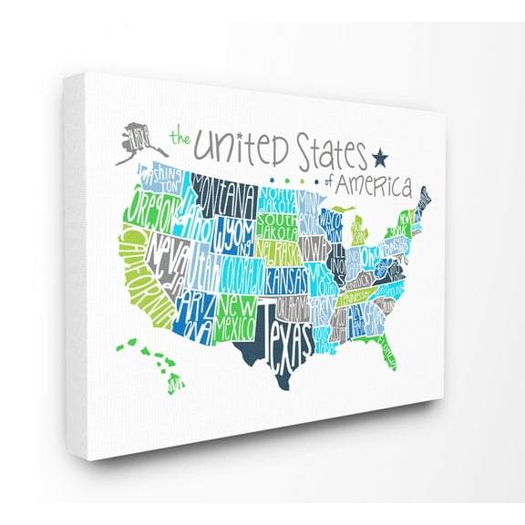 The Kids Room by Stupell United States Map Colored Typography Canvas Wall Art by Erica Billups