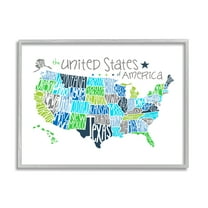 The Kids Room by Stupell United States Map Colored Typography Framed Wall Art by Erica Billups