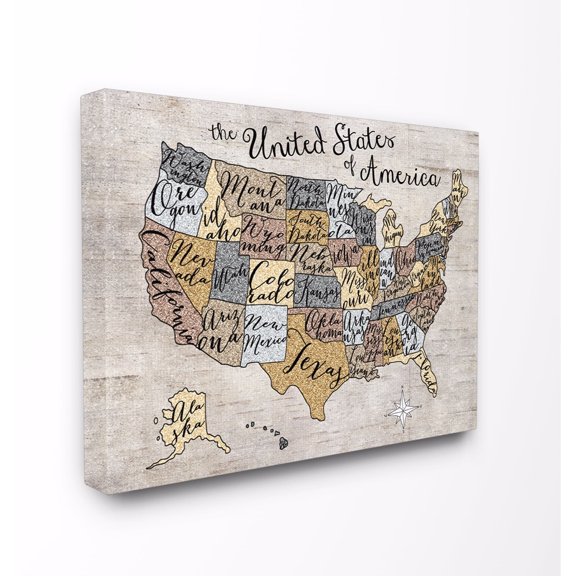 The Kids Room by Stupell United States Map Typography Art Oversized Stretched Canvas Wall Art, 24 x 1.5 x 30