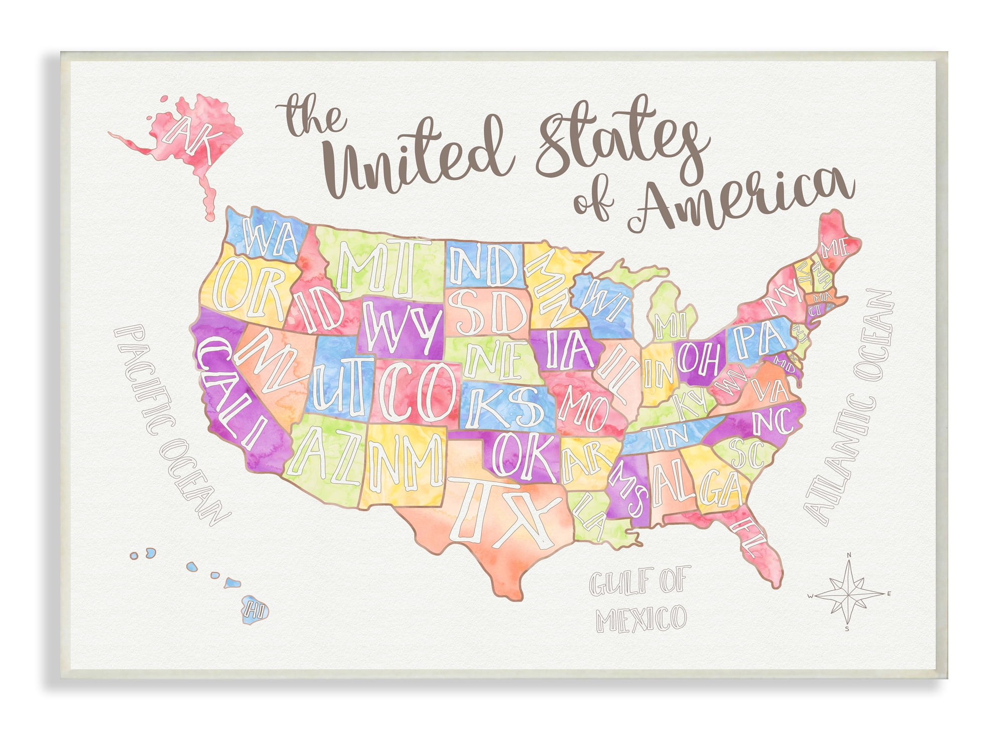 The Kids Room by Stupell United States US Map Water Color Wall Plaqueby Erica Billups