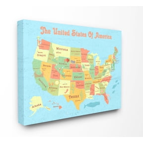 The Kids Room by Stupell United States of America USA Kids Map Canvas Wall Art by Daphne Polselli