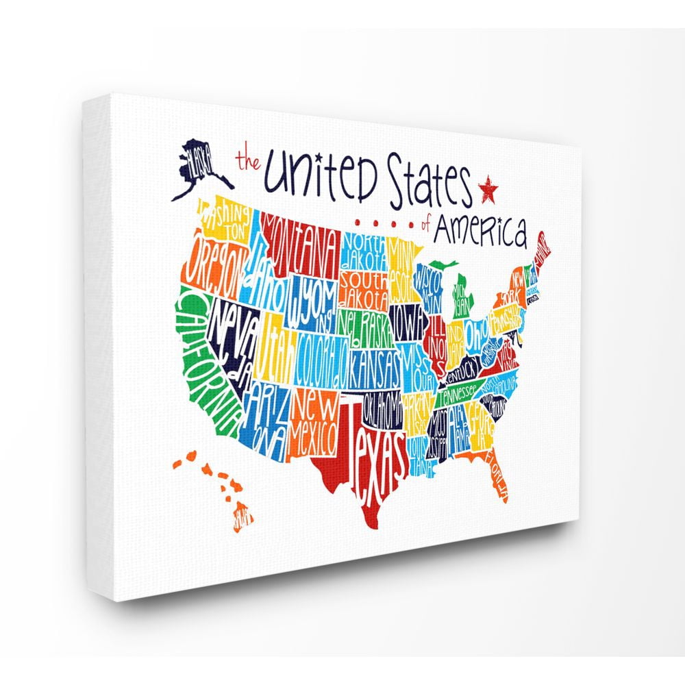 The Kids Room by Stupell Use Rainbow Typography Map On White Background Canvas Wall Art by Erica Billups