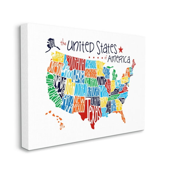 The Kids Room by Stupell Use Rainbow Typography Map On White Background Stretched Canvas Wall Art, 16 x 1.5 x 20