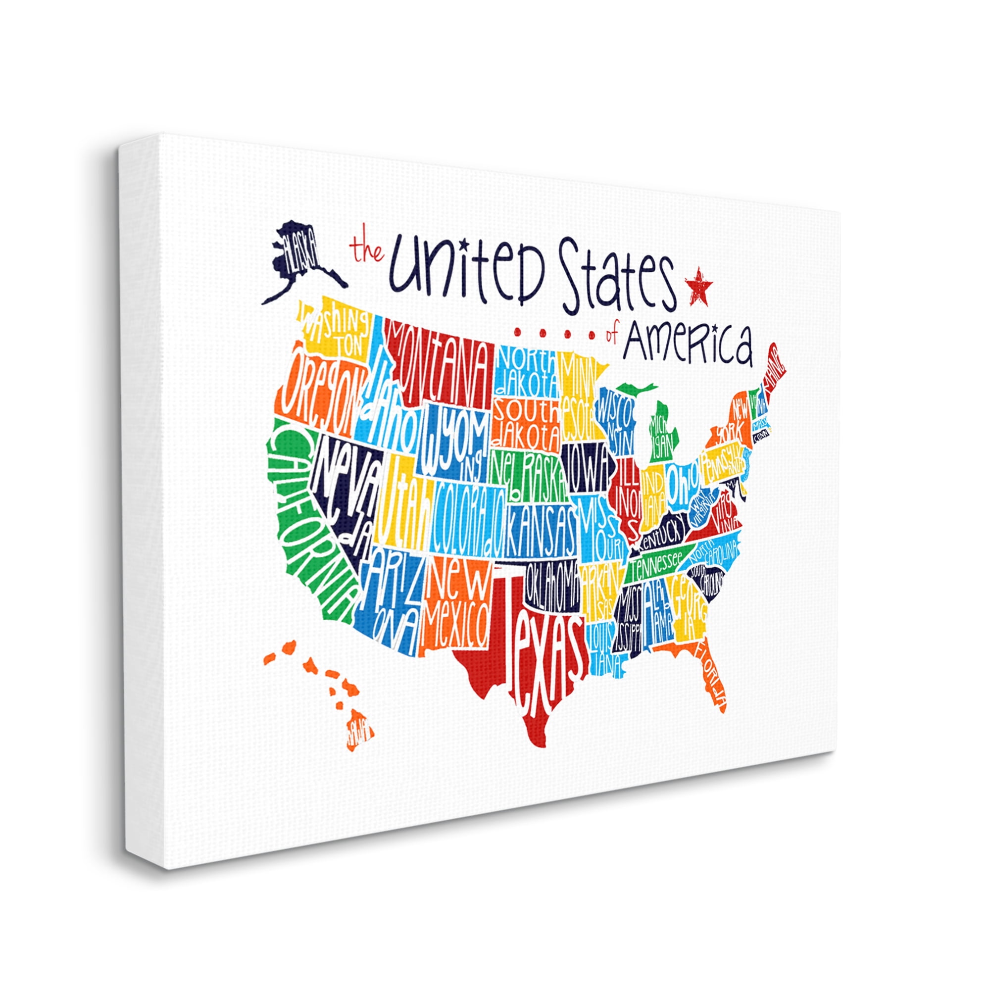 The Kids Room by Stupell Use Rainbow Typography Map On White Background XXL Stretched Canvas Wall Art, 30 x 1.5 x 40